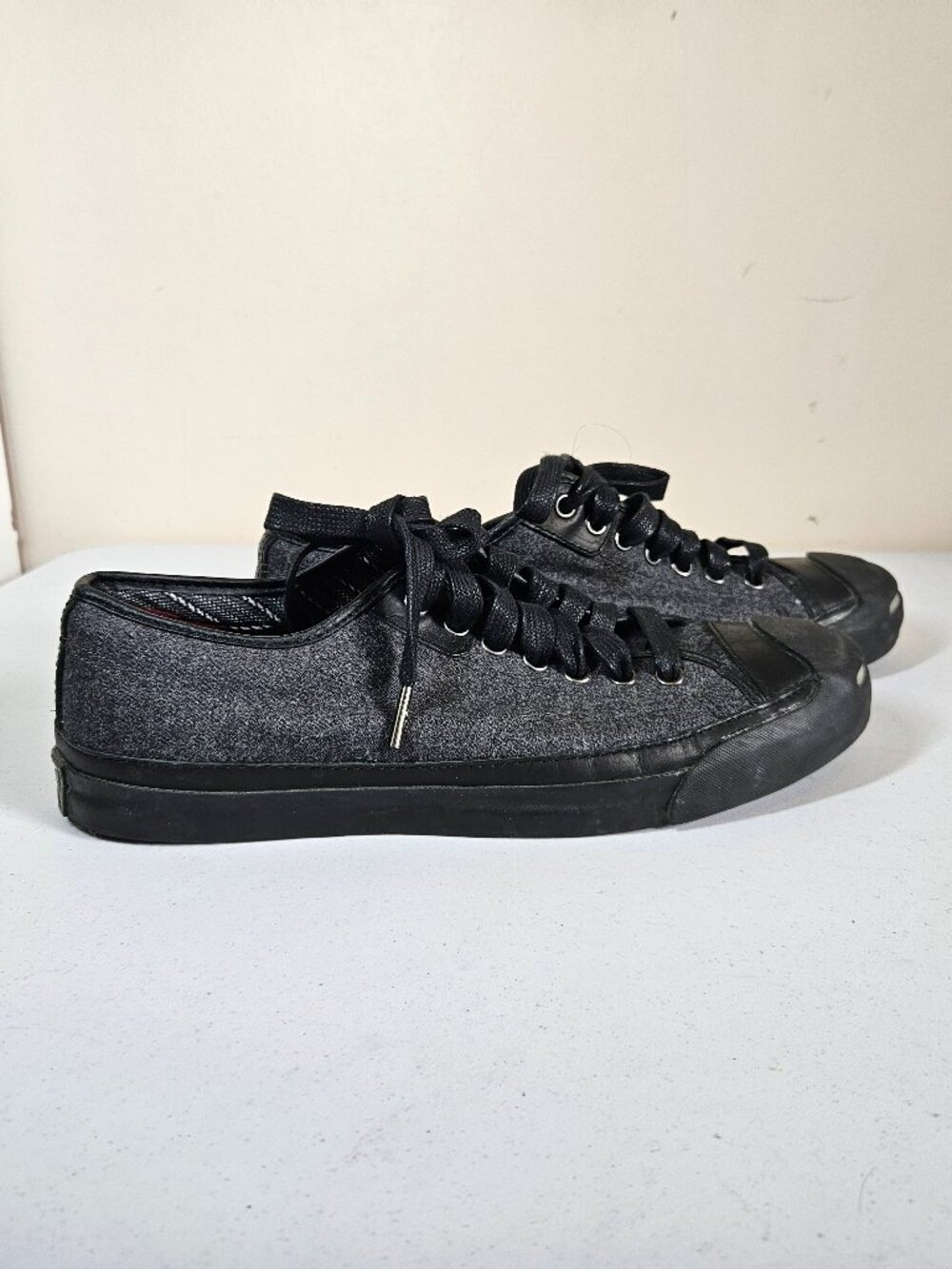 Converse Jack Purcell Black Grey Tweed Textile Low Top Sneakers Size Men 9